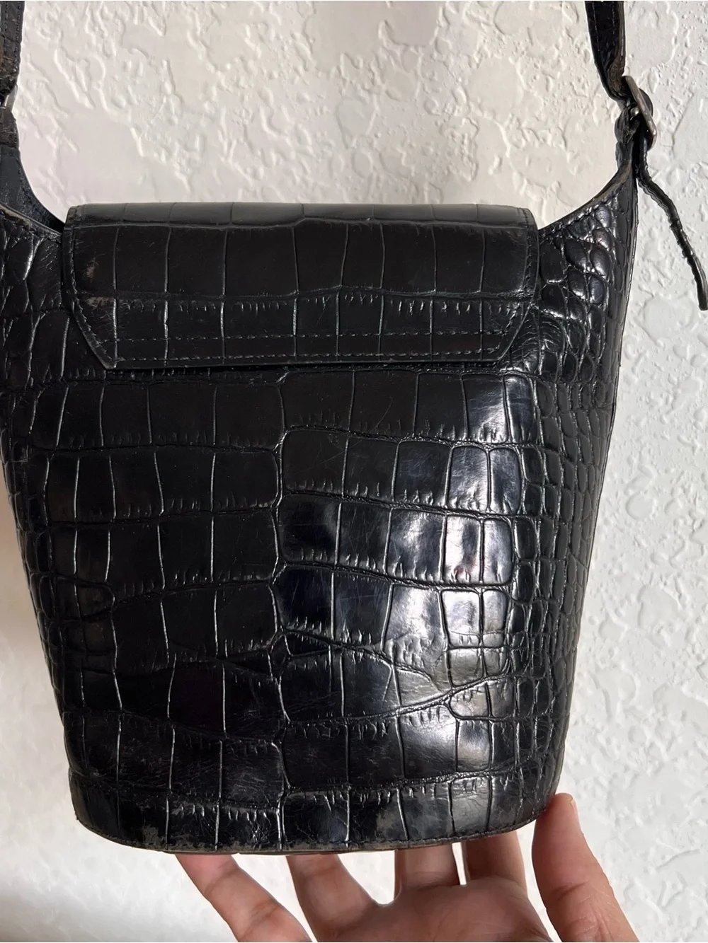 Lauren Ralph Lauren Black Croc-Embossed Leather Shoulder Crossbody Bag